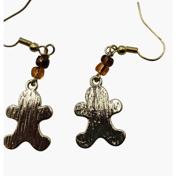 Gingerbread Man Dangle Earrings Enamel Beaded - Picture 2 of 3